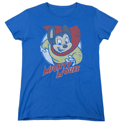 Mighty Mouse Mighty Circle Womens T Shirt Royal Blue Officially Licensed