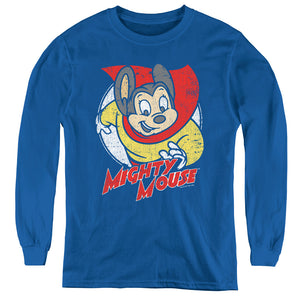 Mighty Mouse Mighty Circle Long Sleeve Kids Youth T Shirt Royal Blue