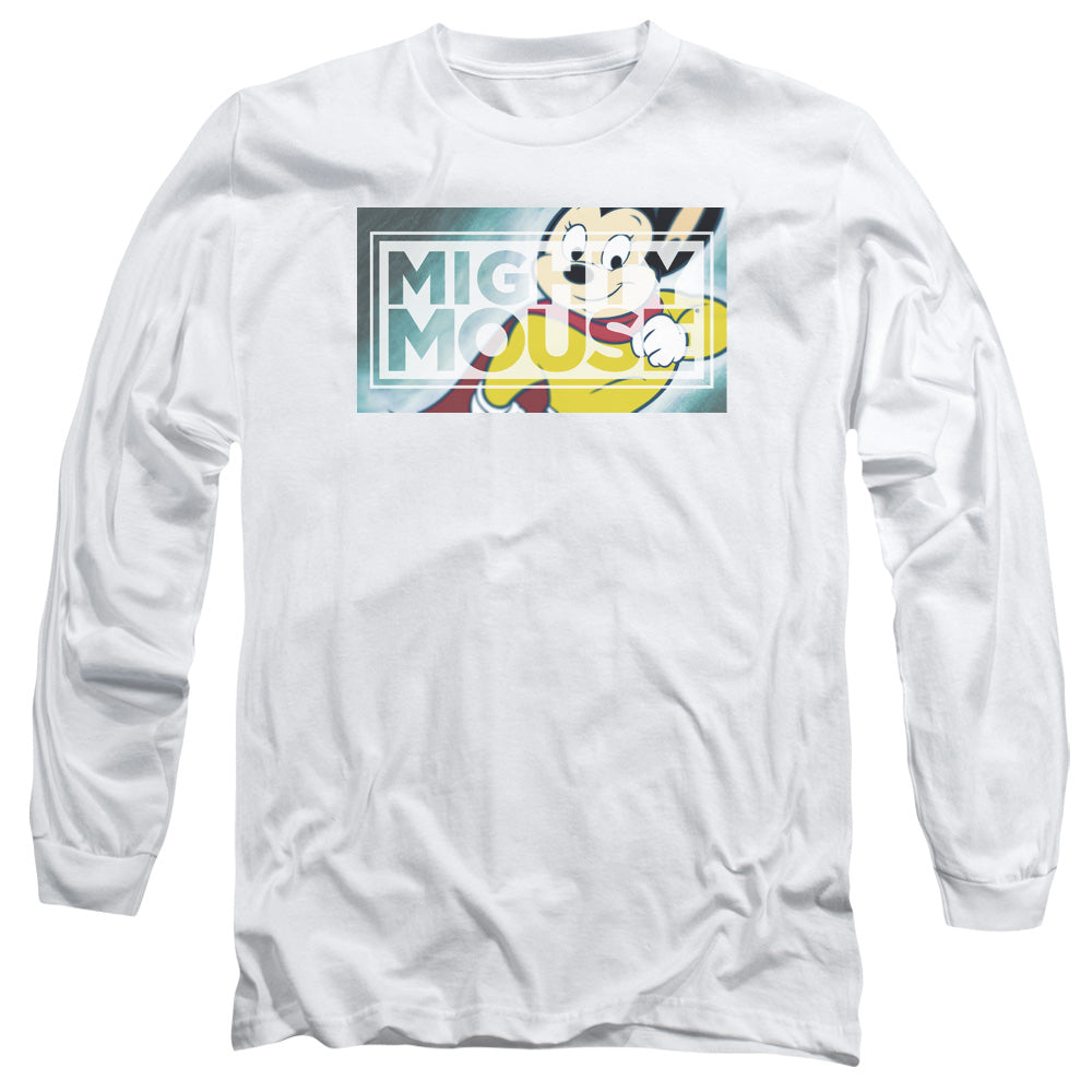 Mighty Mouse Mighty Rectangle Mens Long Sleeve Shirt White Officially Licensed