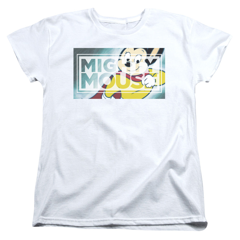 Mighty Mouse Mighty Rectangle Womens T Shirt White Officially Licensed