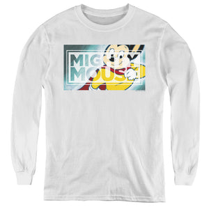 Mighty Mouse Mighty Rectangle Long Sleeve Kids Youth T Shirt White