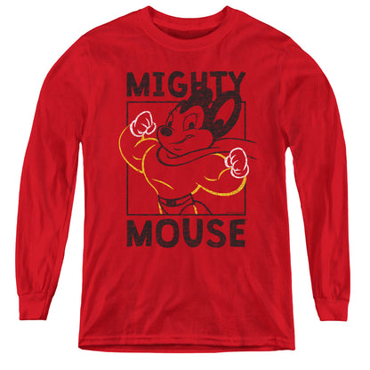 Mighy Mouse Break the Box Long Sleeve Kids Youth T Shirt Red Officially Licensed