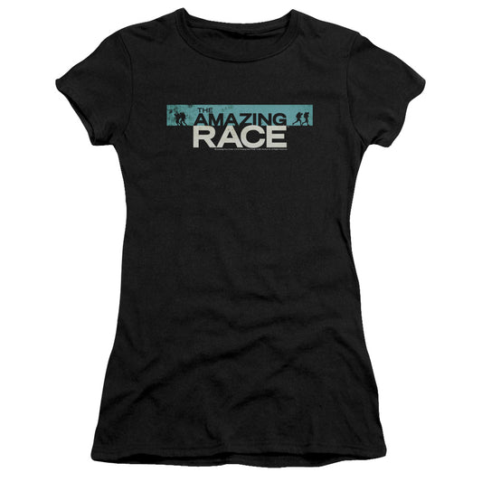 Amazing Race Bar Logo Junior Sheer Cap Sleeve Womens T Shirt Black