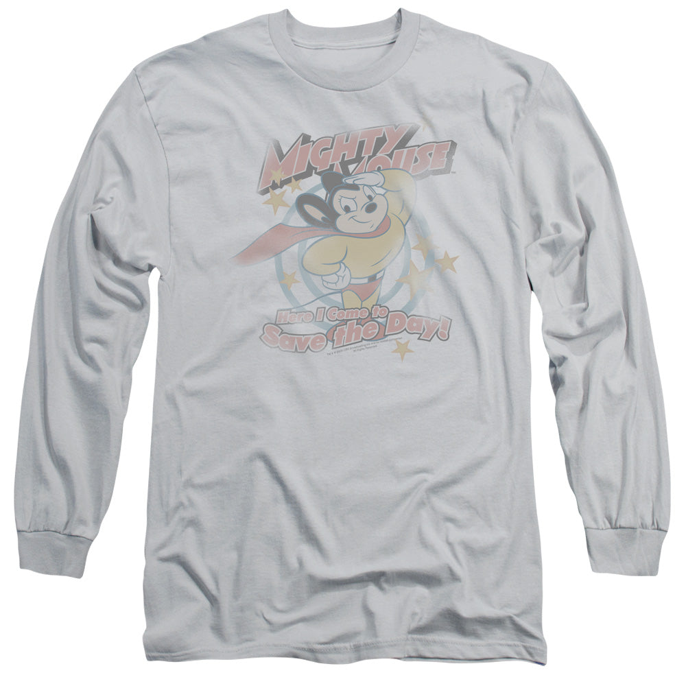 Mighty Mouse at Your Service Mens Long Sleeve Shirt Silver