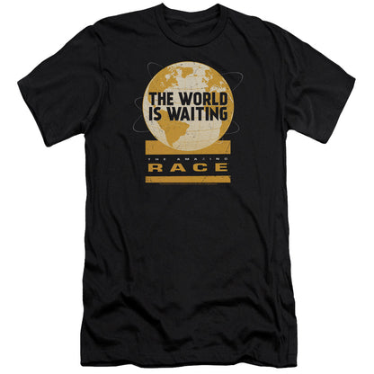 Amazing Race Waiting World Premium Bella Canvas Slim Fit Mens T Shirt Black