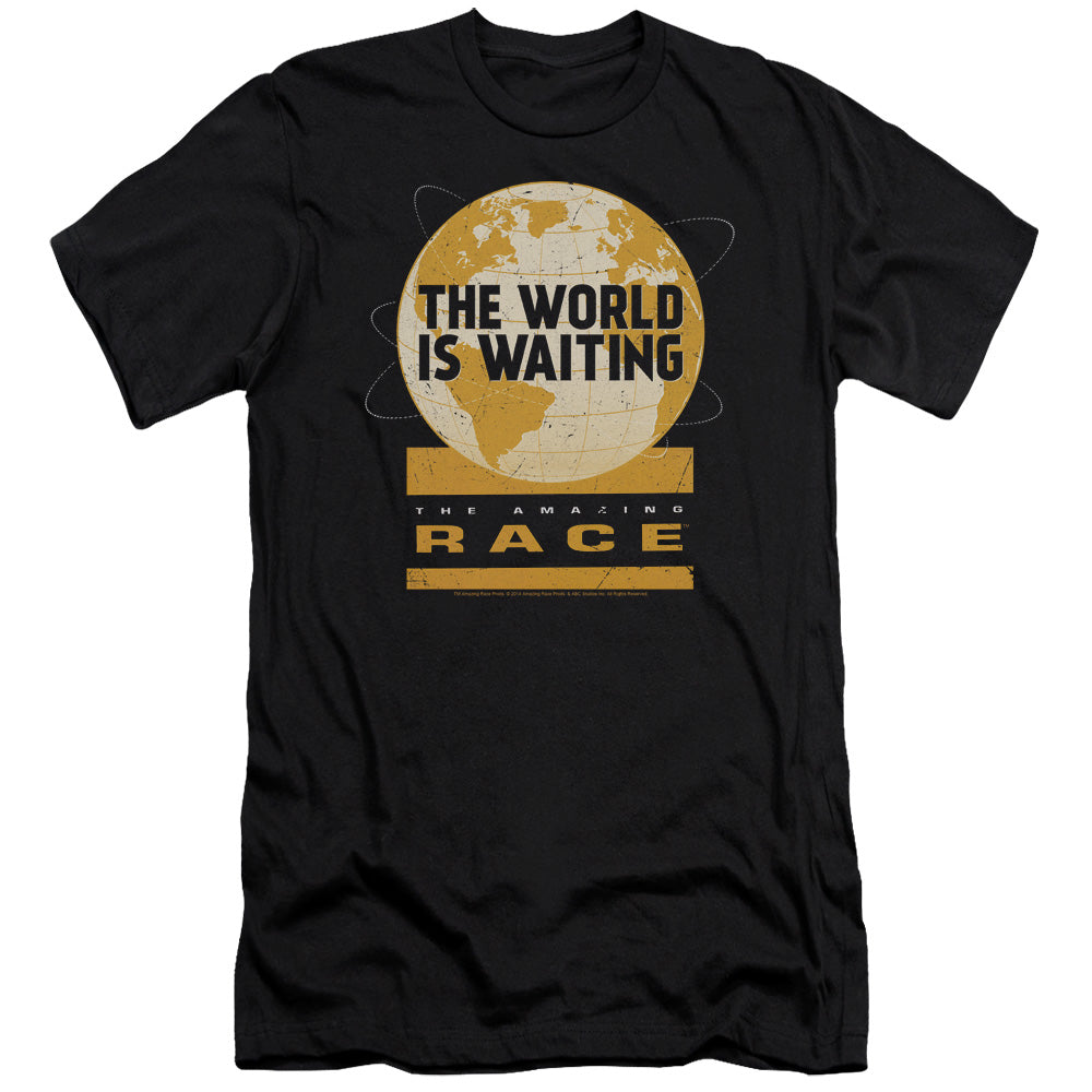 Amazing Race Waiting World Slim Fit Mens T Shirt Black