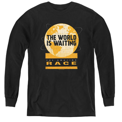 Amazing Race Waiting World Long Sleeve Kids Youth T Shirt Black