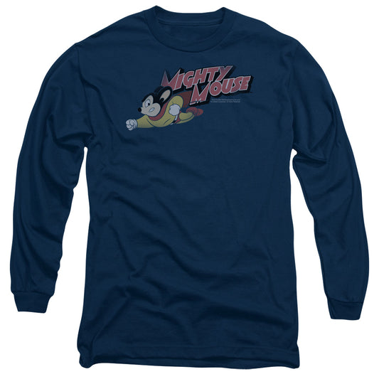Mighty Mouse Mighty Retro Mens Long Sleeve Shirt Navy Officially Licensed