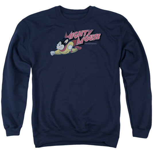 Mighty Mouse Mighty Retro Mens Crewneck Sweatshirt Navy Officially Licensed