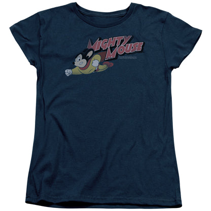 Mighty Mouse Mighty Retro Womens T Shirt Navy Officially Licensed