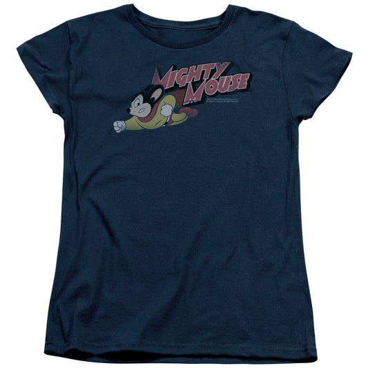 Mighty Mouse Mighty Retro Womens T Shirt Navy Blue