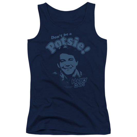 Happy Days Dont Be a Potsy Womens Tank Top Shirt Navy Blue