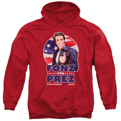 Happy Days Fonz For Prez Mens Hoodie Red Officially Licensed