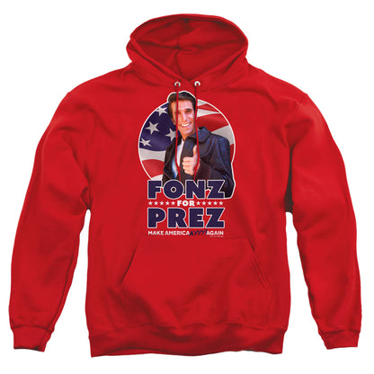 Happy Days Fonz For Prez Mens Hoodie Red Officially Licensed