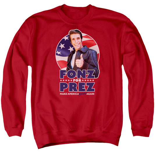 Happy Days Fonz for Prez Mens Crewneck Sweatshirt Red