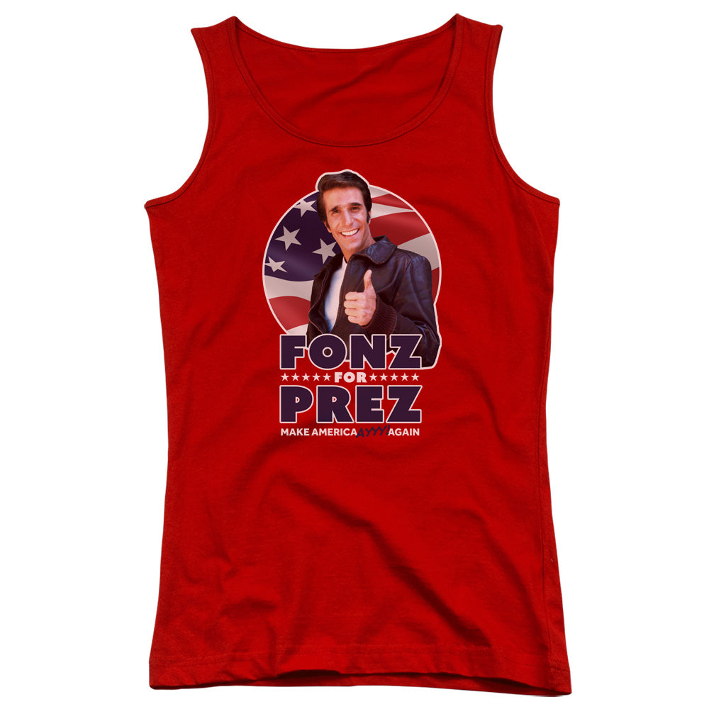 Happy Days Fonz for Prez Womens Tank Top Shirt Red