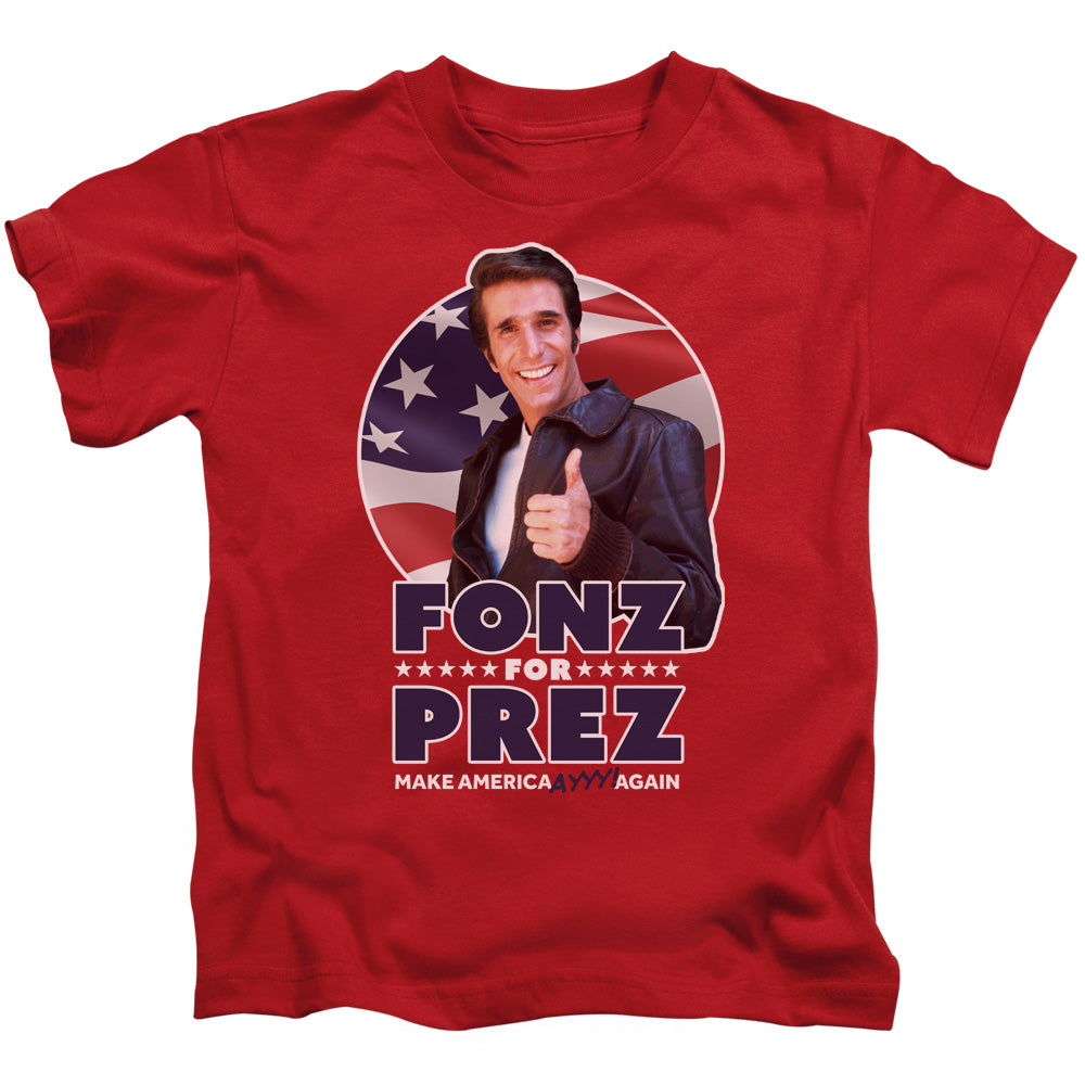 Happy Days Fonz for Prez Juvenile Kids Youth T Shirt Red Officially Licensed