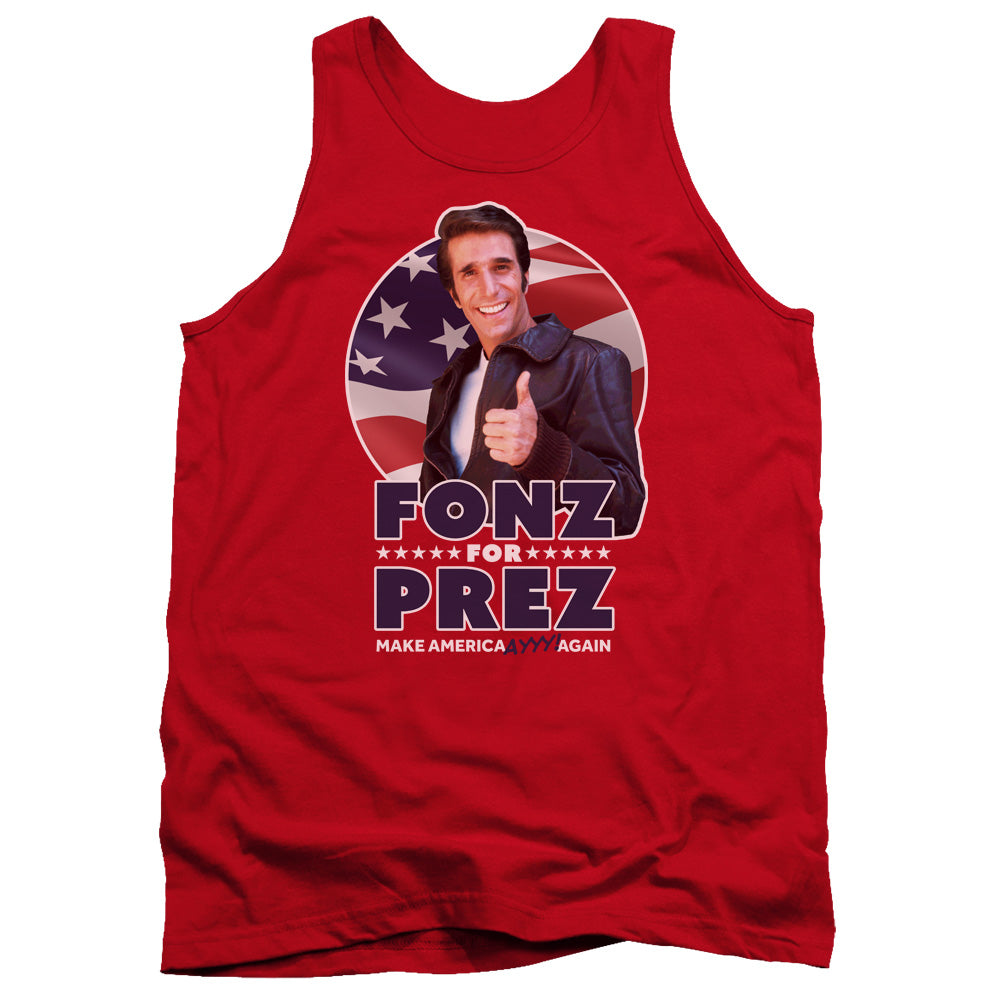 Happy Days Fonz For Prez Mens Tank Top Shirt Red