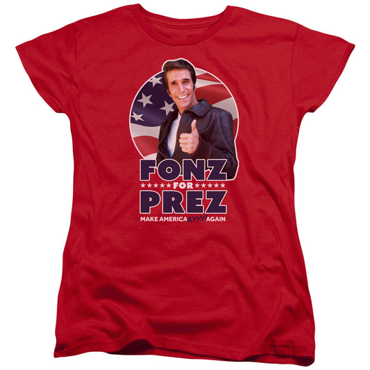 Happy Days Fonz for Prez Womens T Shirt Red Officially Licensed