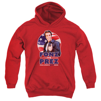 Happy Days Fonz for Prez Kids Youth Hoodie Red Officially Licensed