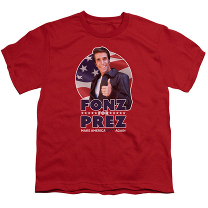 Happy Days Fonz for Prez Kids Youth T Shirt Red Officially Licensed