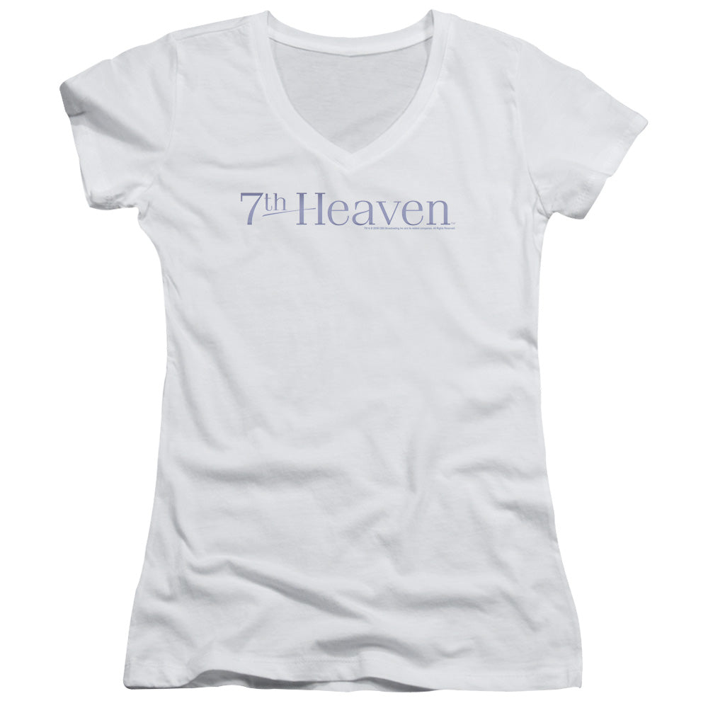 7th Heaven 7th Heaven Logo Junior Sheer Cap Sleeve V-Neck Womens T Shirt White