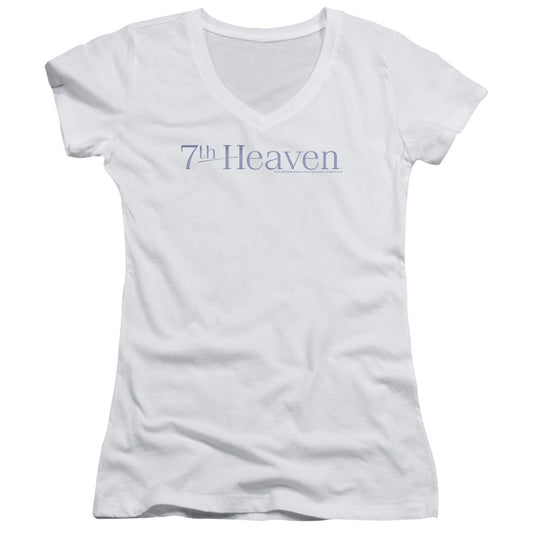 7th Heaven 7th Heaven Logo Junior Sheer Cap Sleeve V-Neck Womens T Shirt White