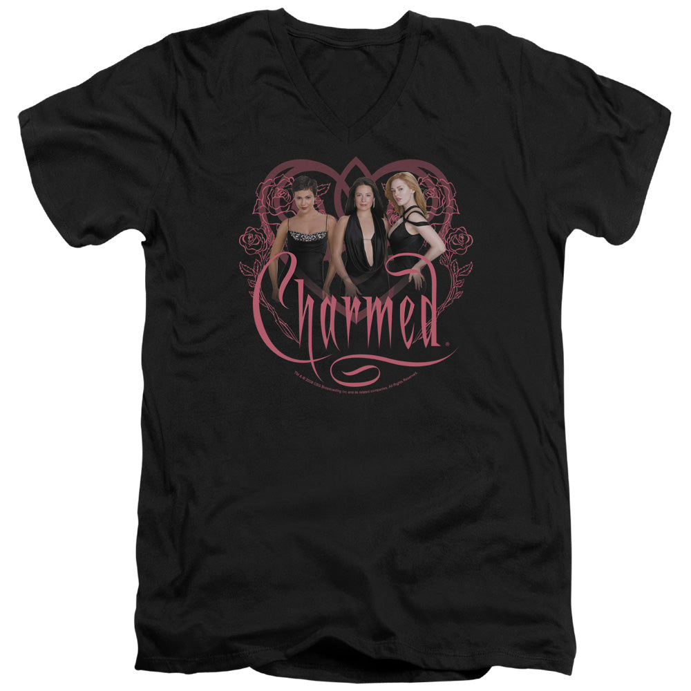 Charmed Charmed Girls Mens Slim Fit V-Neck T Shirt Black Officially Licensed