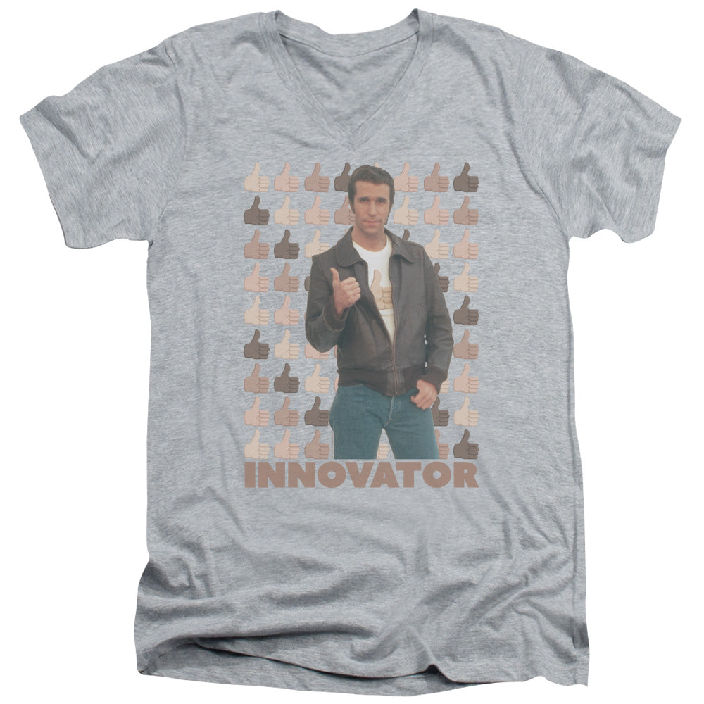 Happy Days Innovator Mens Slim Fit V-Neck T Shirt Athletic Heather Officially Licensed
