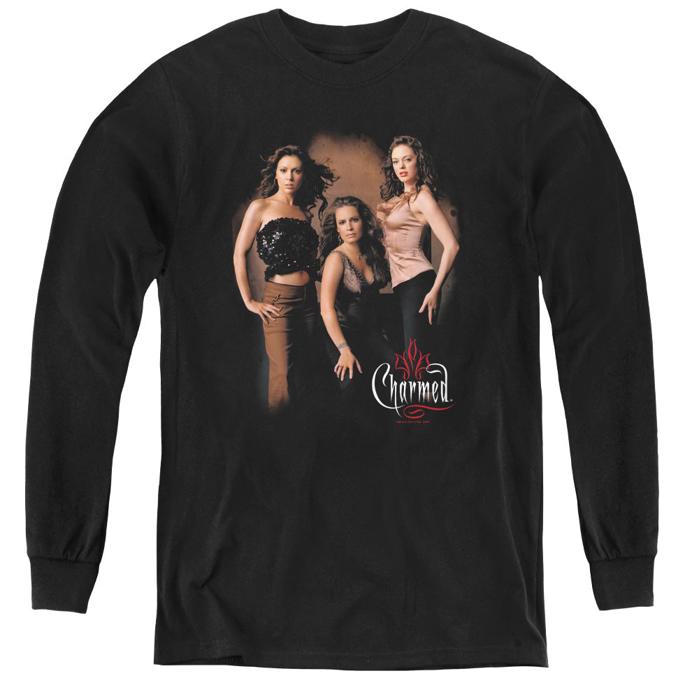 Charmed Three Hot Witches Long Sleeve Kids Youth T Shirt Black Officially Licensed