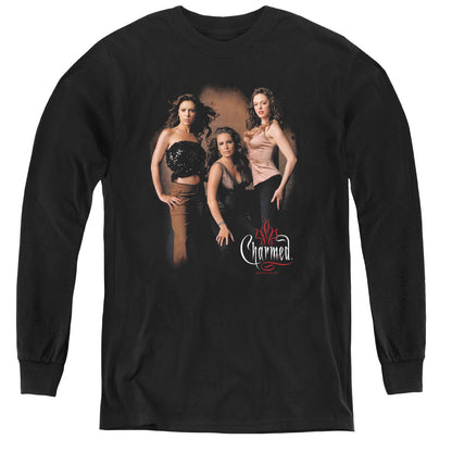Charmed Three Hot Witches Long Sleeve Kids Youth T Shirt Black Officially Licensed