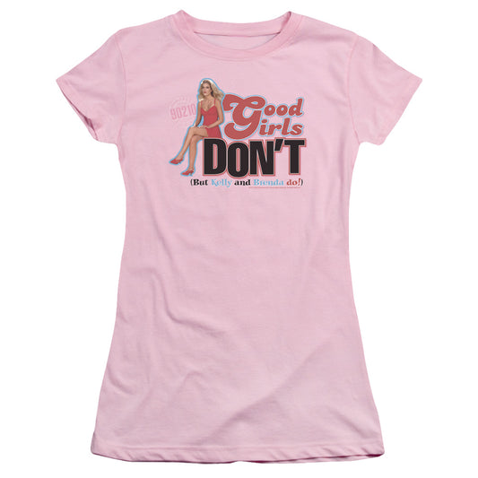 90210 Good Girls Dont Junior Sheer Cap Sleeve Womens T Shirt Pink