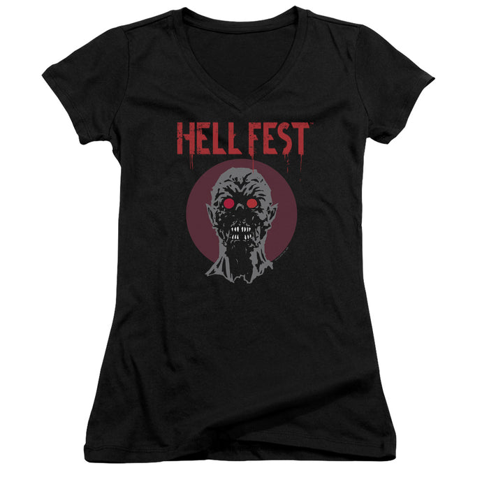 Hell Fest Logo Junior Sheer Cap Sleeve V-Neck Womens T Shirt Black