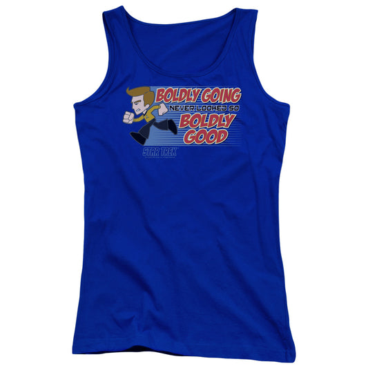 Quogs Boldly Good Womens Tank Top Shirt Royal Blue