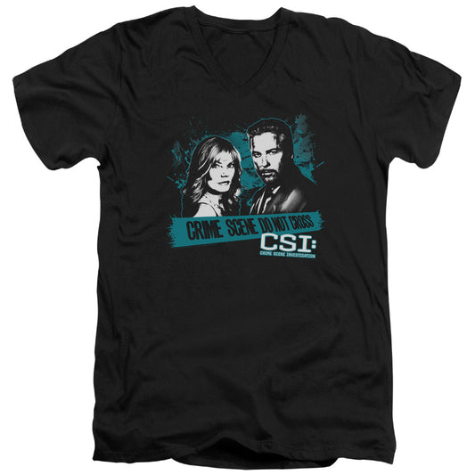 Csi Cross the Line Mens Slim Fit V-Neck T Shirt Black Officially Licensed