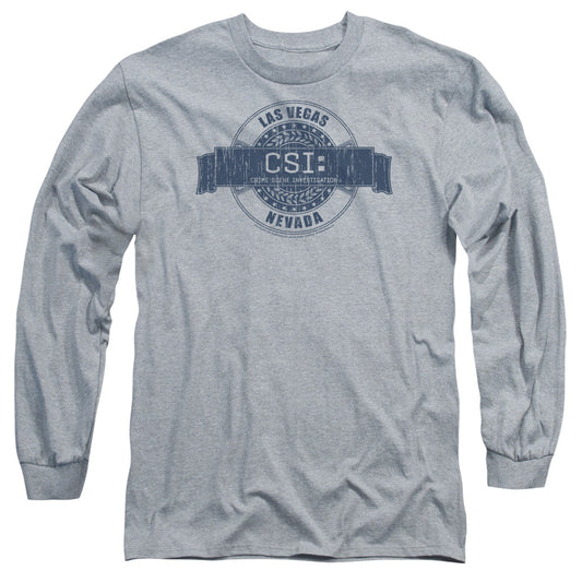 Csi Vegas Badge Mens Long Sleeve Shirt Athletic Heather Officially Licensed Officially Licensed
