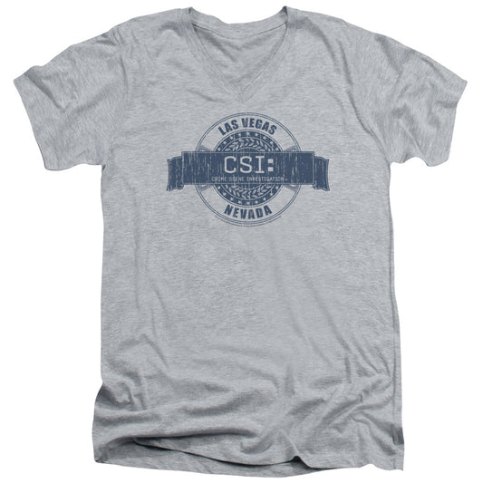 Csi Vegas Badge Mens Slim Fit V-Neck T Shirt Athletic Heather Officially Licensed