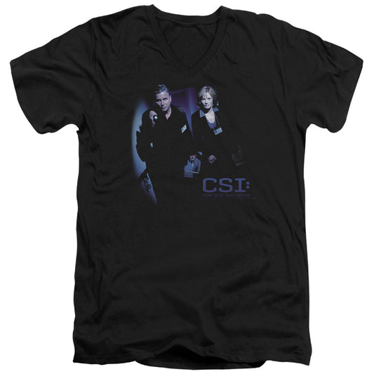 Csi at the Scene Mens Slim Fit V-Neck T Shirt Black Officially Licensed