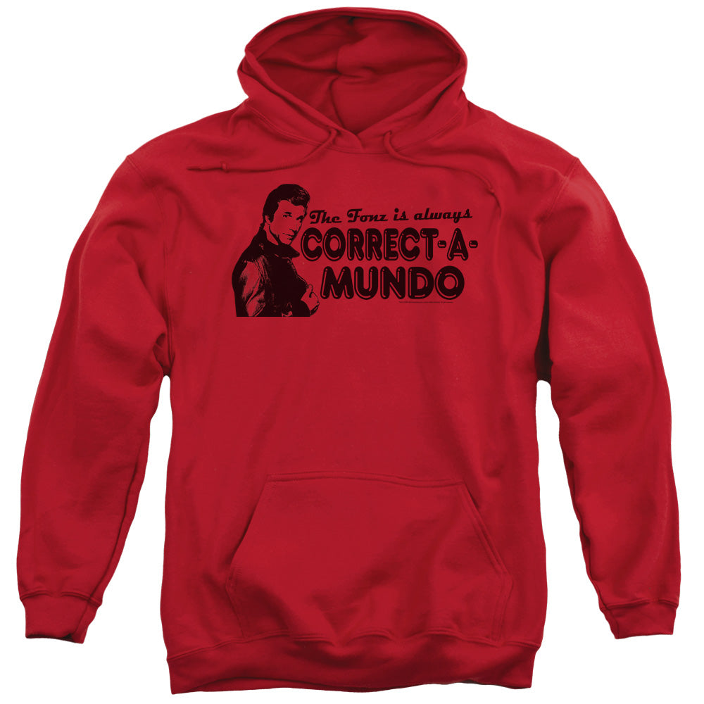Happy Days Correct A Mundo Mens Hoodie Red Officially Licensed