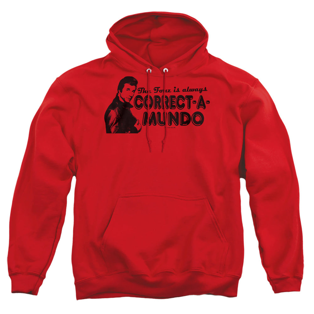 Happy Days Correct A Mundo Mens Hoodie Red Officially Licensed