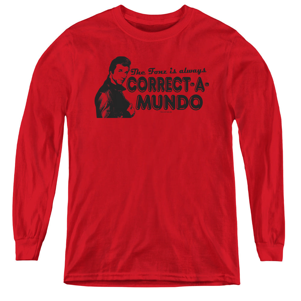 Happy Days Correct a Mundo Long Sleeve Kids Youth T Shirt Red Officially Licensed