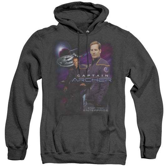 Star Trek Captain Archer Mens Heather Hoodie Black