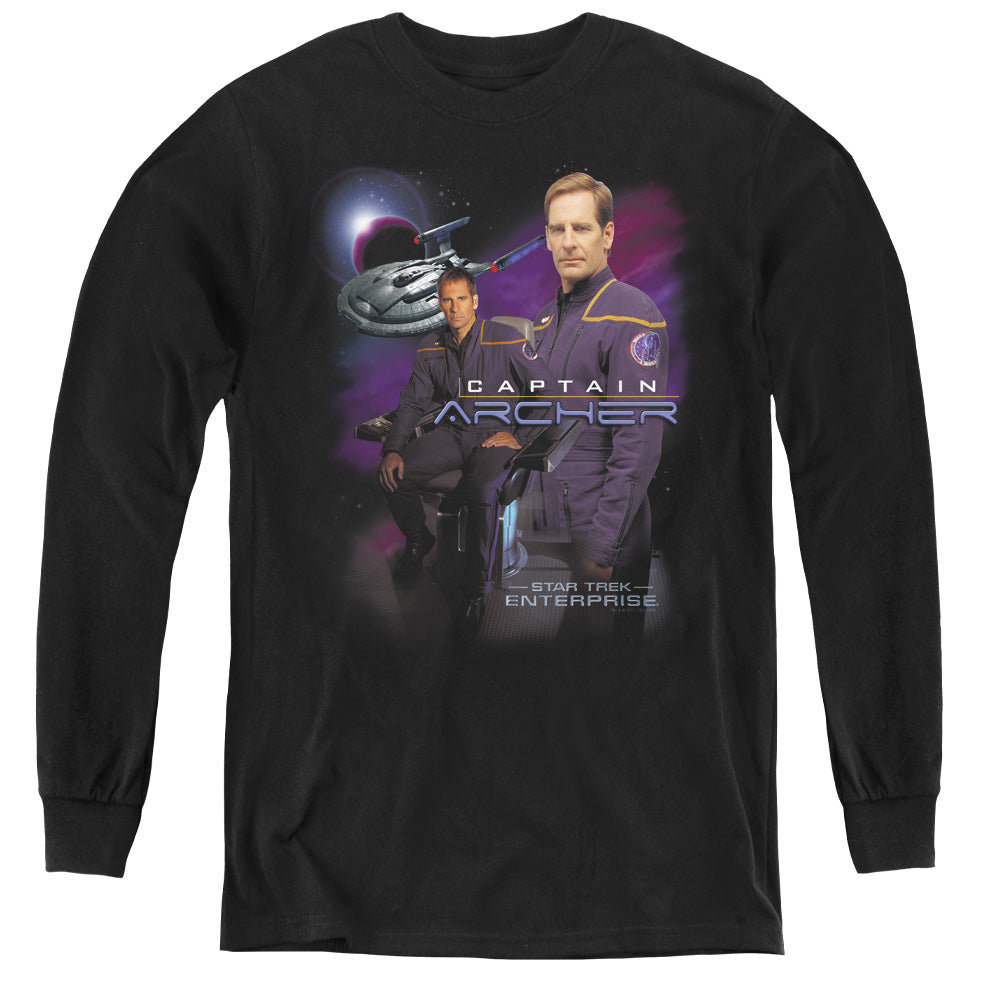 Star Trek Captain Archer Long Sleeve Kids Youth T Shirt Black