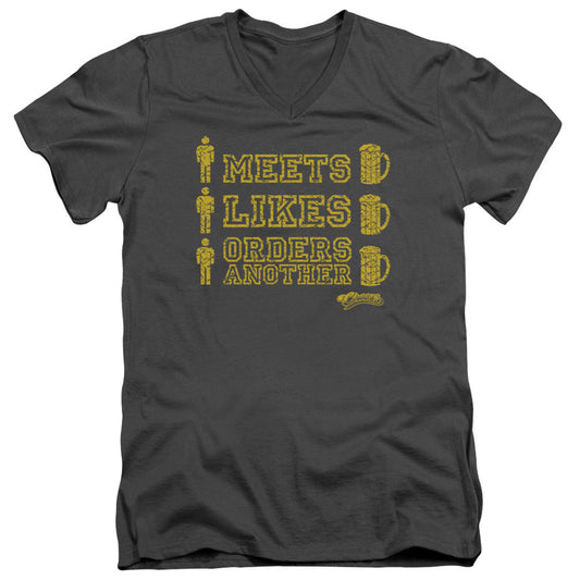 Cheers Man Meets Beer Mens Slim Fit V-Neck T Shirt Charcoal Officially Licensed