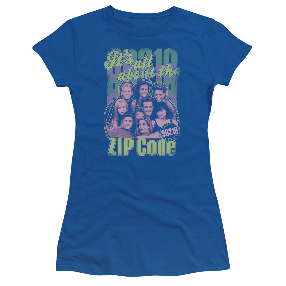 90210 Zip Code Junior Sheer Cap Sleeve Womens T Shirt Royal Blue