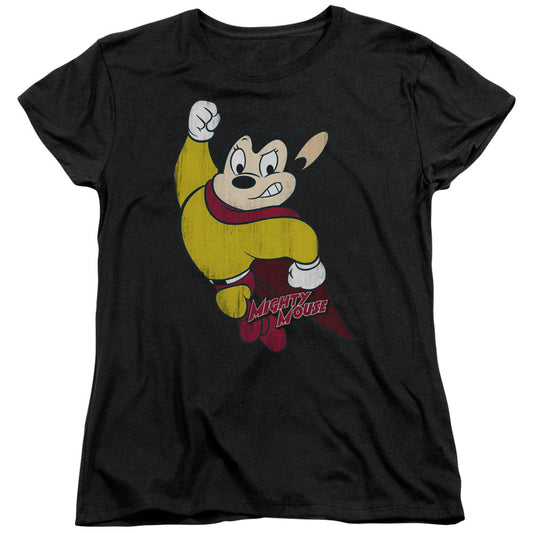 Mighty Mouse Classic Hero Womens T Shirt Black Officially Licensed