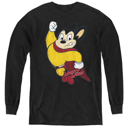Mighty Mouse Classic Hero Long Sleeve Kids Youth T Shirt Black Officially Licensed
