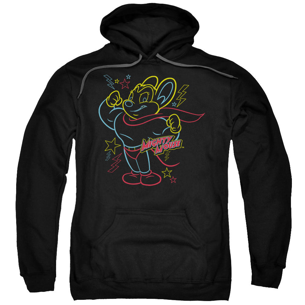 Mighty Mouse Neon Hero Mens Hoodie Black Officially Licensed
