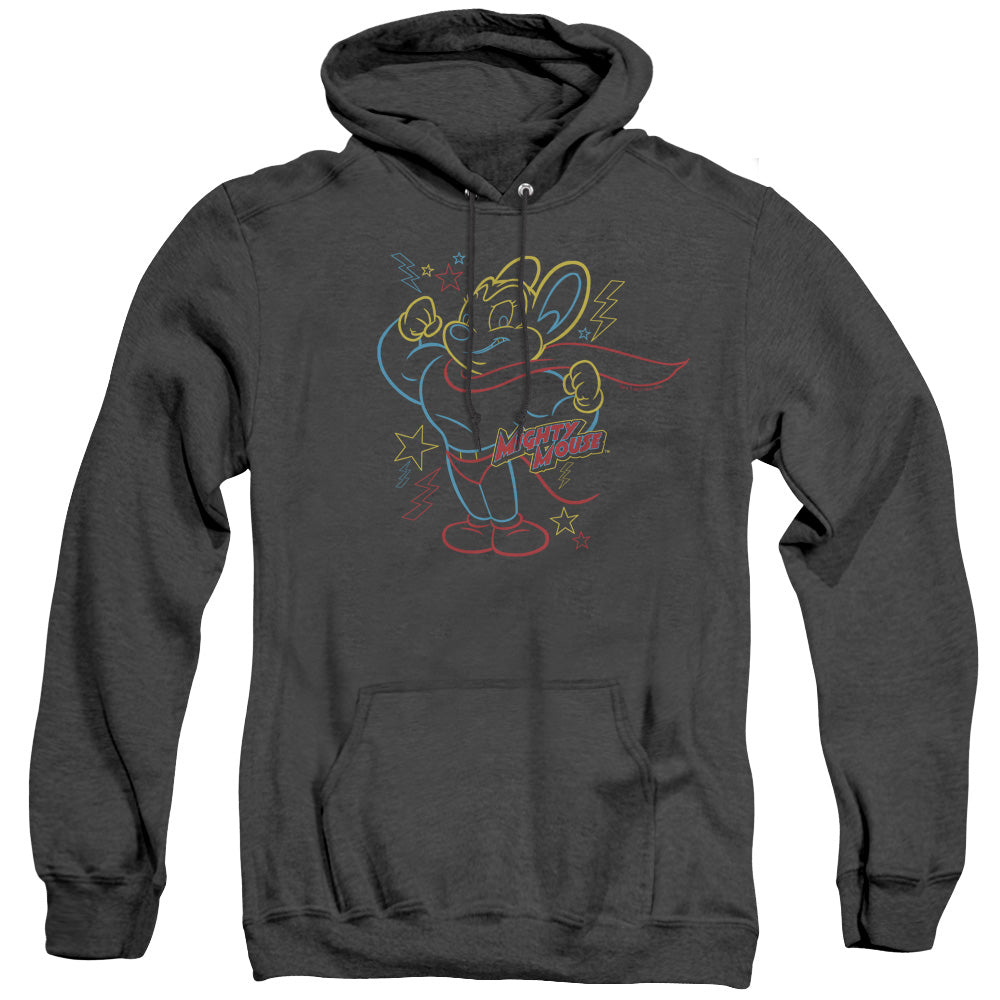 Mighty Mouse Neon Hero Heather Mens Hoodie Black Officially Licensed