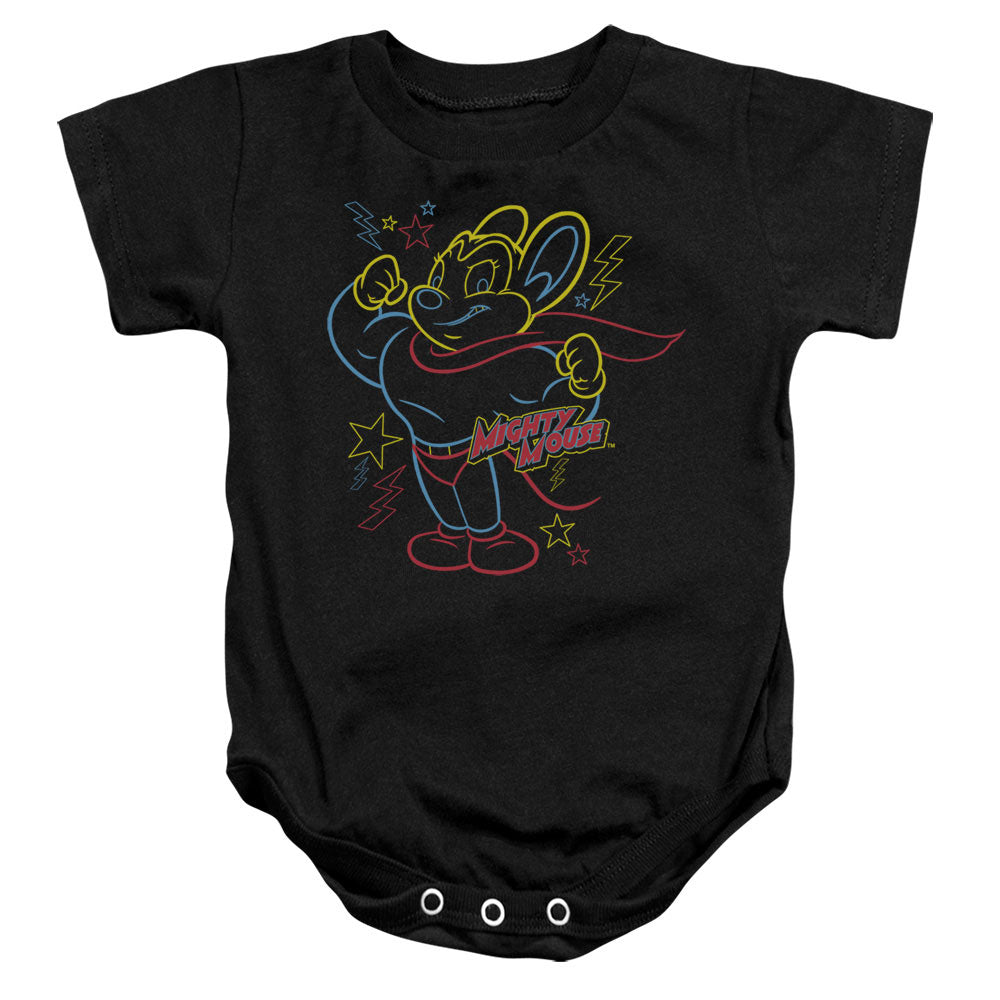 Mighty Mouse Neon Hero Infant Baby Snapsuit Black